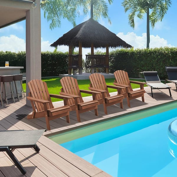 Casafield Dark Brown Wood Espresso Wooden Folding Oversized Adirondack Chairs (Set of 4)