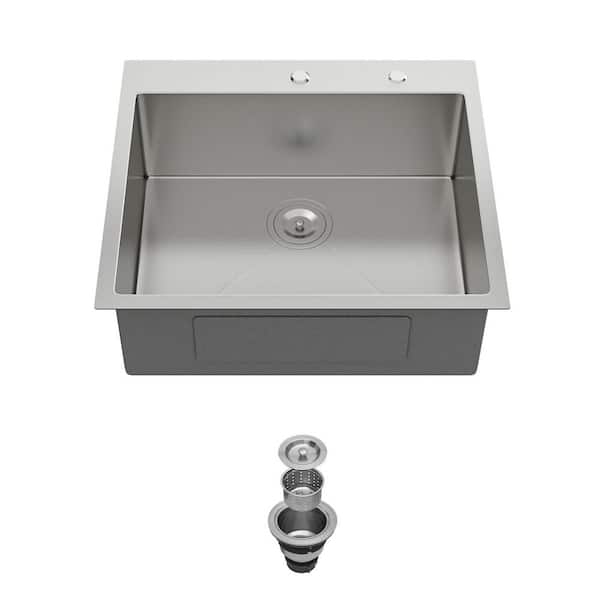 24 in. Drop-in Single Bowl 16 Gauge Brushed Nickel Stainless Steel Kitchen Sink with Drain