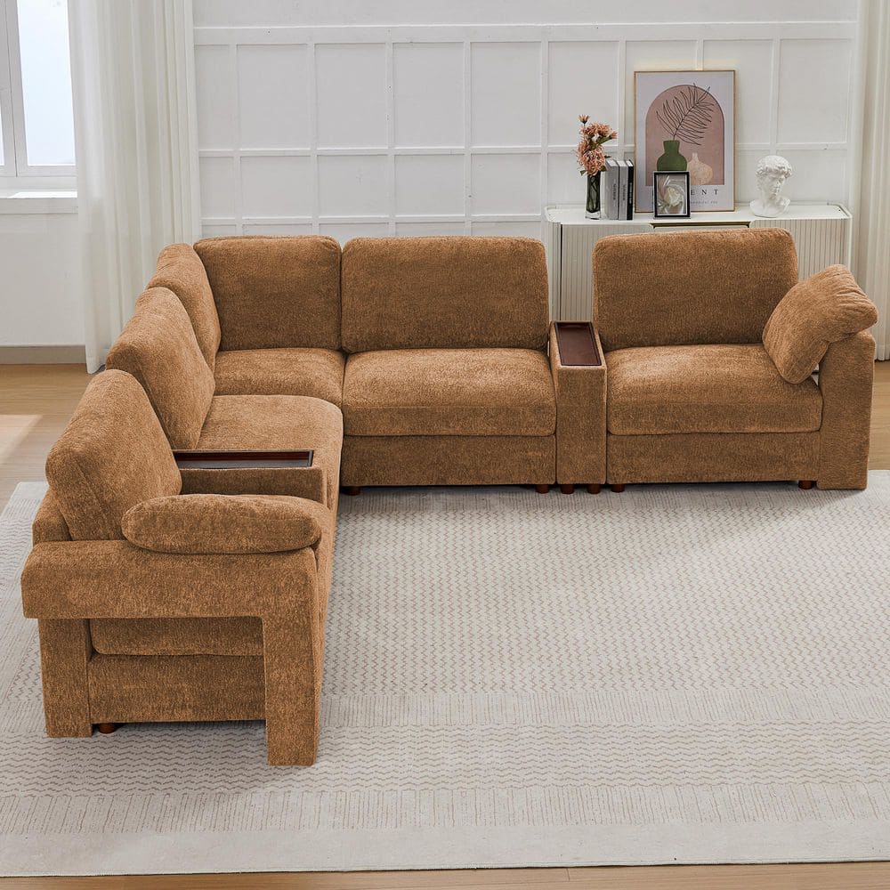 Seafuloy 121 in. Straight Arm 5-Piece Chenille Oversized Modular