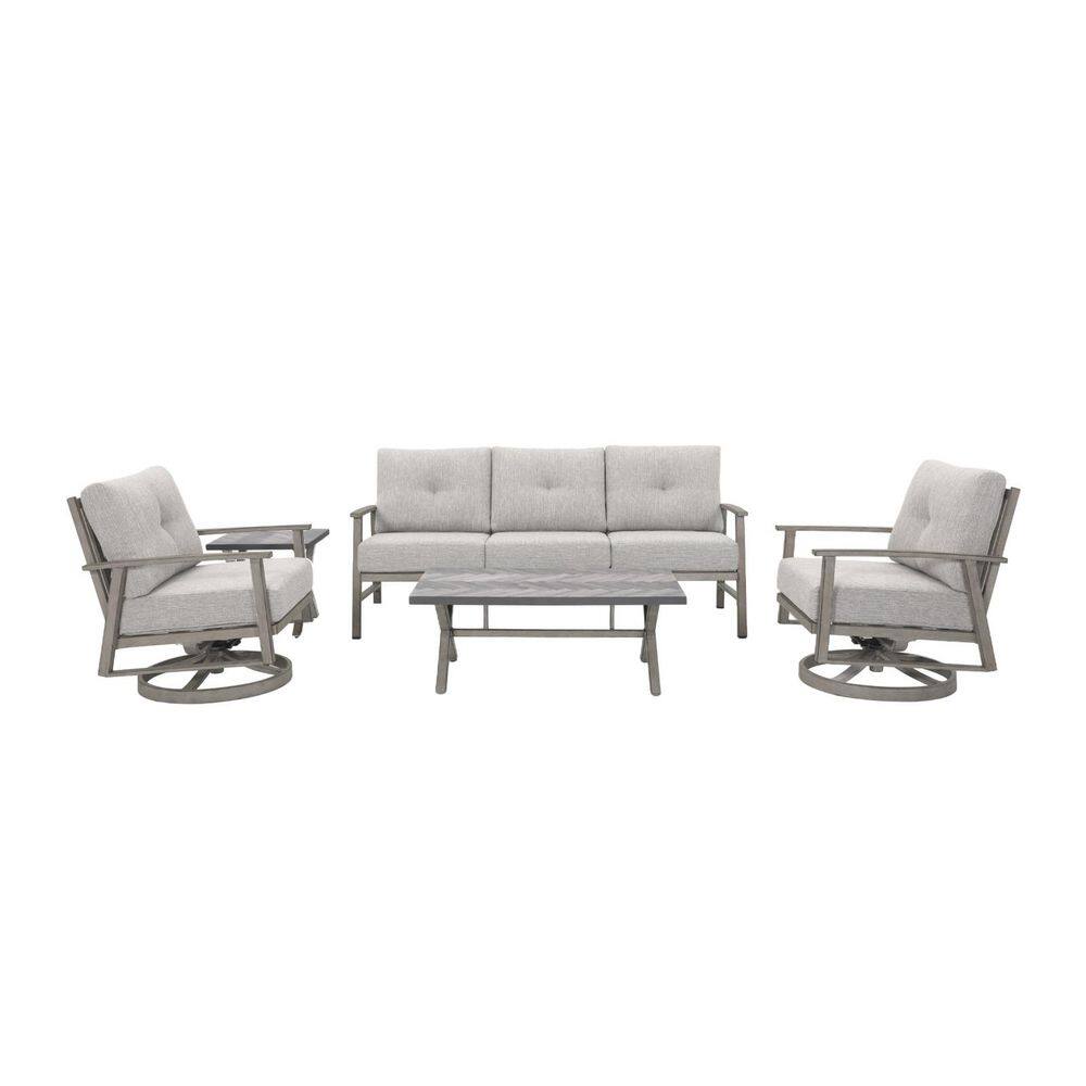 Light Gray 5-Piece Aluminum Outdoor Patio Conversation Sofa Set with Coffee Table and 2 Swivel Sofa price history on PriceWatchPro