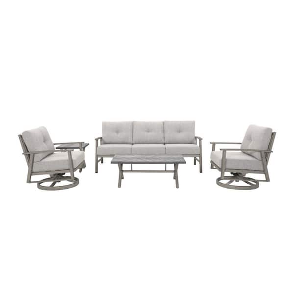 Light Gray 5-Piece Aluminum Outdoor Patio Conversation Sofa Set with Coffee Table and 2 Swivel Sofa
