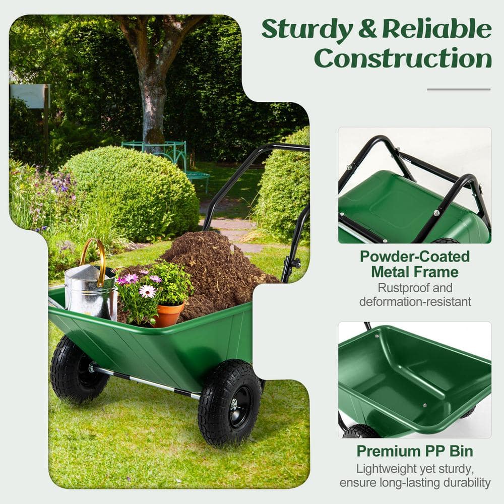 Green and Black Heavy-Duty Dual-Wheel Garden Utility Cart