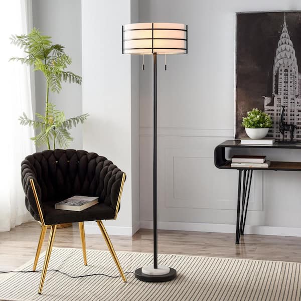 Royce 63.25 in. Black Contemporary 1-Light Standard Floor Lamp for Living Room with Linen Drum Shade