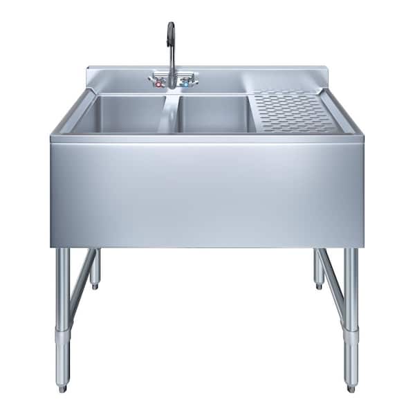 36 in. x 19 in. 2-Compartment Underbar Sink with Right Drainboard and Faucet