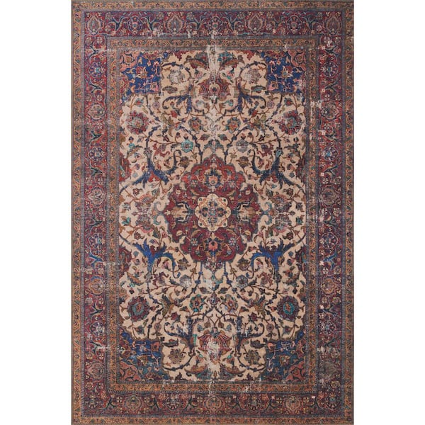 Loloi Loren Sand/Multi 3 ft. 6 in. x 5 ft. 6 in. Distressed Bohemian Printed Area Rug