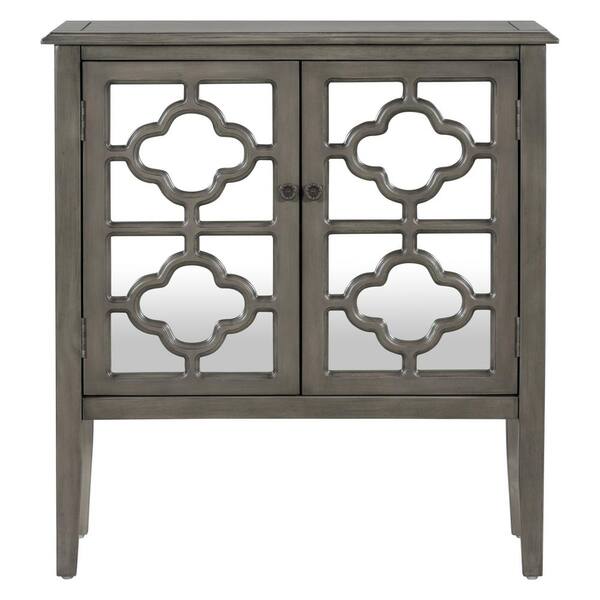 Unbranded 31.5 in. Gray Wood Buffet Sideboard Storage Cabinet with Mirrored Doors and Adjustable Shelves