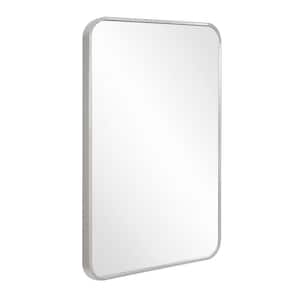 Isla 24 in. W x 36 in. H Rectangular Modern Metal Framed Wall Mounted Bathroom Vanity Mirror in Brushed Silver