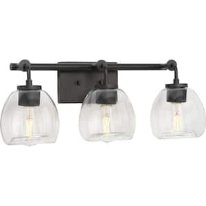 Caisson Collection 23.25 in. 3-Light Graphite Clear Glass Urban Industrial Bath Vanity Light