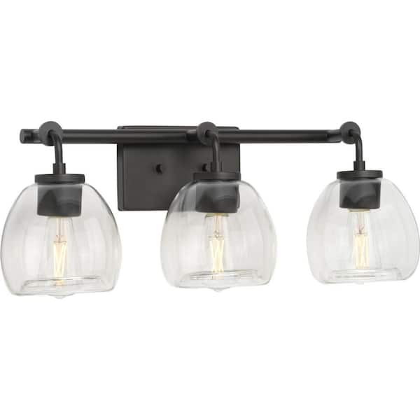 Progress Lighting Caisson Collection 23.25 in. 3-Light Graphite Clear Glass Urban Industrial Bath Vanity Light