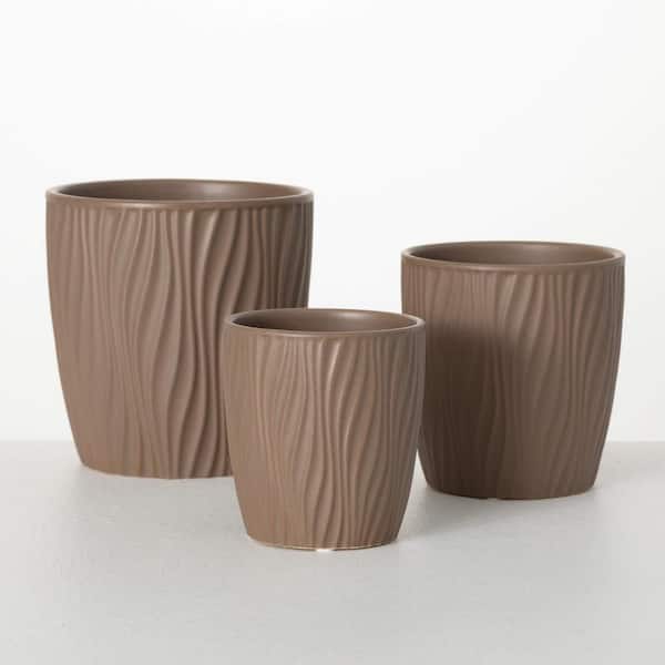 SULLIVANS 6.75 in., 5.75 in., and 4.75 in. Tan Wave Indoor/Outdoor Planter Set of 3, Ceramic