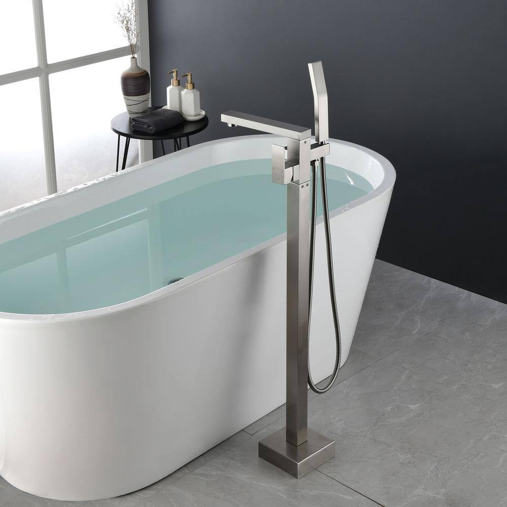Brushed Nickel Freestanding Tub Filler with Hand Shower