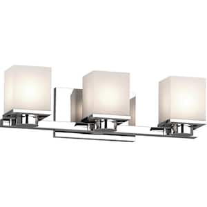 Sharyn 3-Light 8 in. Chrome Indoor Bathroom Vanity Wall Sconce or Wall Mount with Frosted Glass Square Rectangle Shades