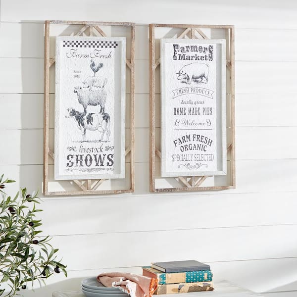 Litton Lane Farmhouse Wood White Wall Decor (Set of 2)