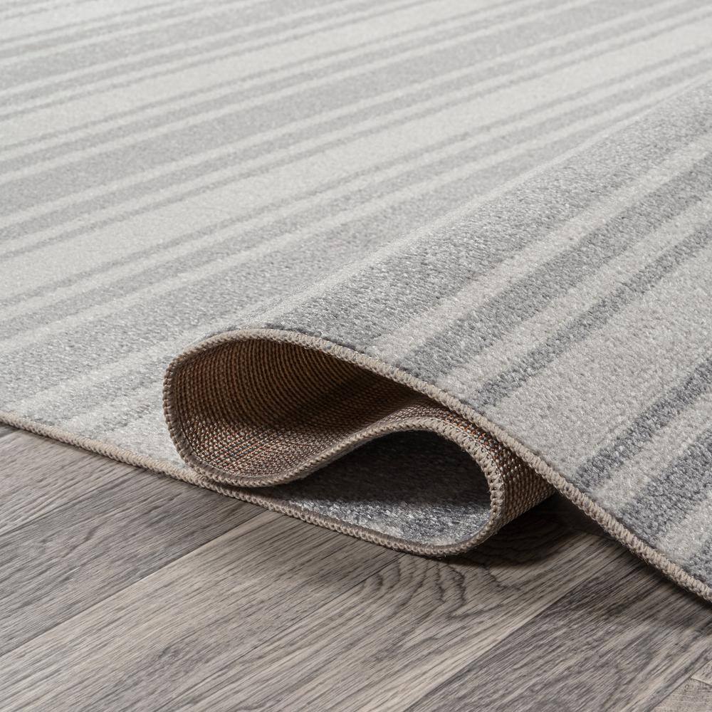 Cream and Light Gray Striped Washable Runner Rug