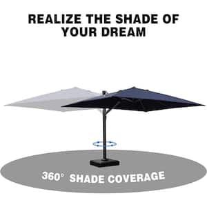 9 ft. x 12 ft. Large Outdoor Aluminum Cantilever 360-Degree Rotation Patio Umbrella with Base, Navy Blue