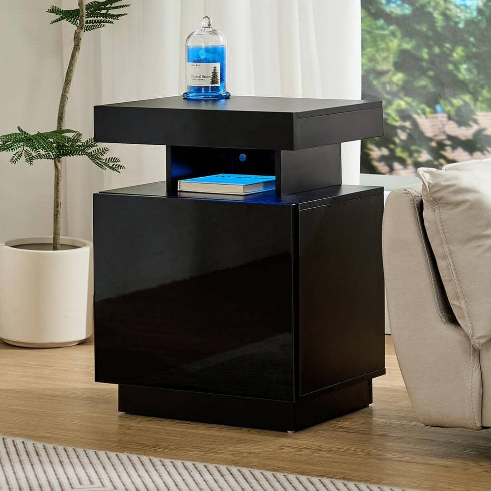 Modern Black 22.83 in. H x 17.7 in. W x 13.78 in. D Nightstand with Smart RGB LED Light Strip price history on PriceWatchPro
