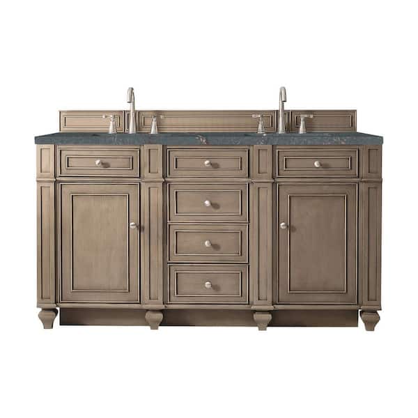 James Martin Vanities Bristol 60.0 in. W x 23.5 in. D x 34.0 in. H Double Bath Vanity in Whitewashed Walnut with Parisien Bleu Quartz Top