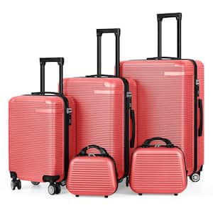 Luggage 5-Piece Sets, Horizontal Stripe Luggage Set with Spinner Wheels Durable Lightweight Travel Set Red