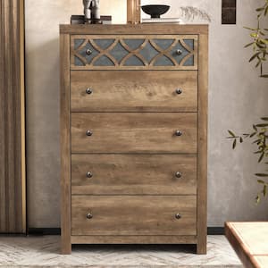 Julric Knotty Oak with Gray Stone 5-Drawer 29.6 in. Wide Chest of Drawer