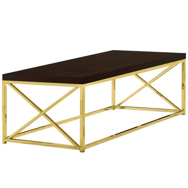 Unbranded 44 in. Cappuccino/Gold Large Rectangle Wood Coffee Table