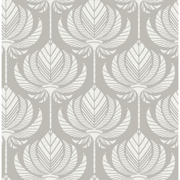 A-Street Prints Palmier Grey Lotus Fan Wallpaper Sample