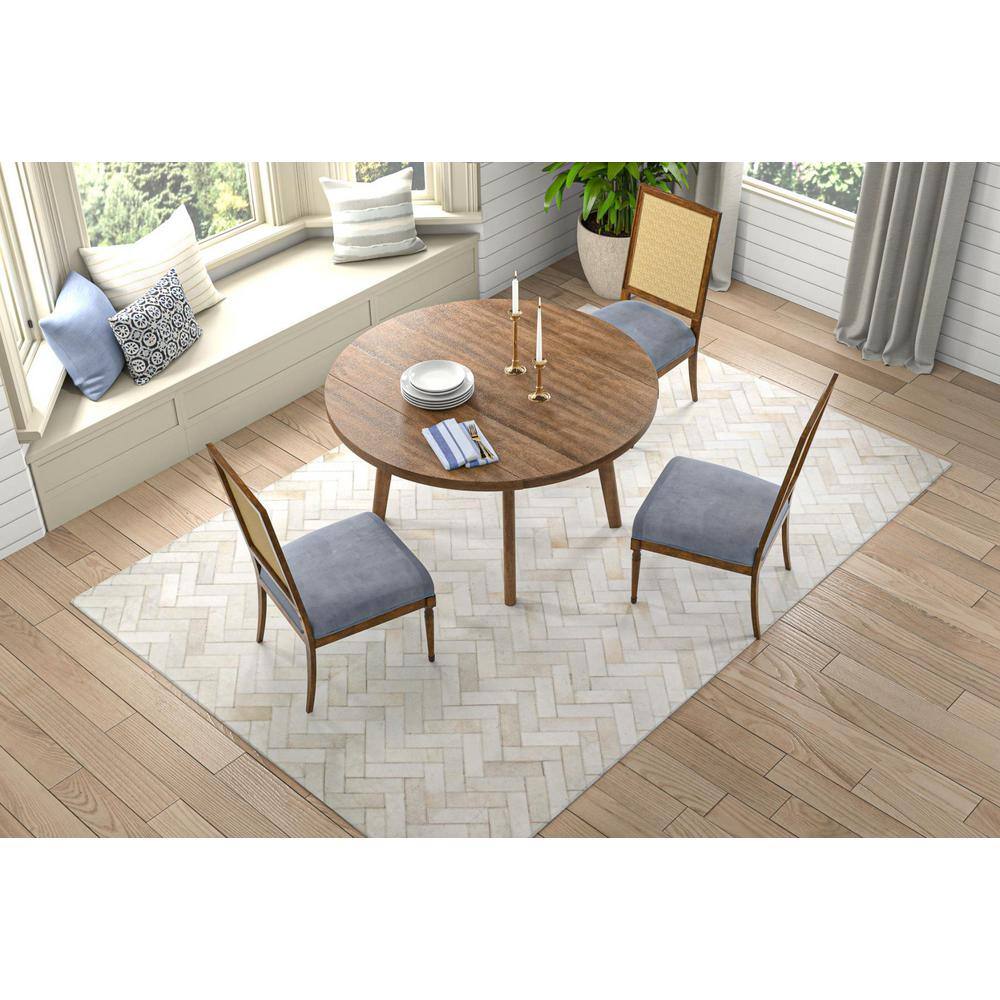 Cream Chevron Cowhide Leather Rectangular Area Rug