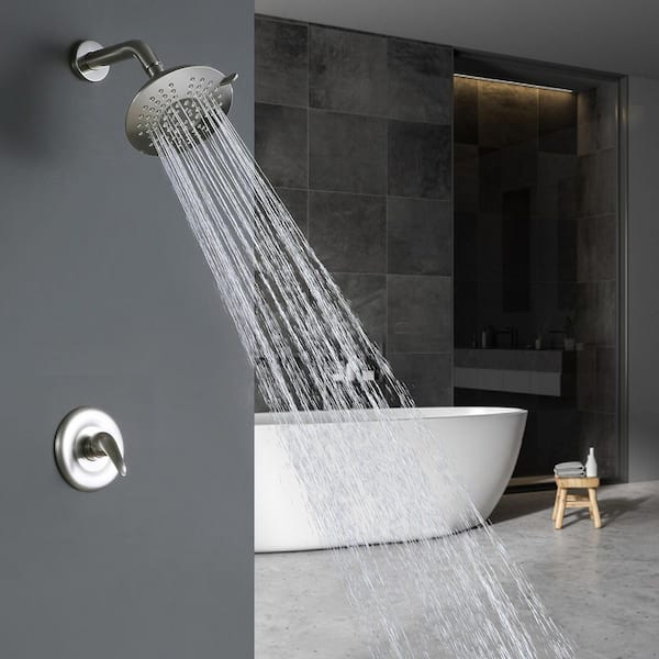 5-Spray Patterns with 6 in. Wall Mount Rain Fixed Shower Head in Brushed Nickel