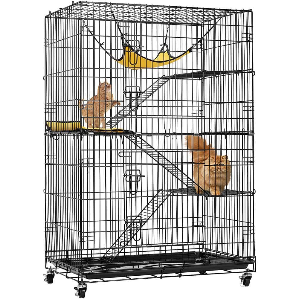 Yaheetech 4-Tier Kitten Cat Ferret Cage Cat Playpen w/2 Front Doors & 3 Ramp Ladders & 3 Resting Platforms & Cat Bed & Locking Casters Cage Measures 32L x 22W x 48H inches Ideal for 1-2 Kitten 