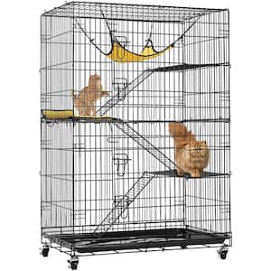 4-Tier 49 in. Metal Collapsible Cat Cage with Ramp Ladders Hammock and Bed