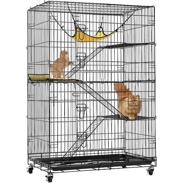 VIVOHOME 4-Tier 49 in. Metal Collapsible Cat Cage with Ramp Ladders Hammock  and Bed X002EHHHYP - The Home Depot