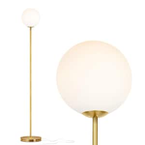 Luna 65 in. Antique Brass Modern 1-Light LED Energy Efficient Floor Lamp with Frosted White Glass Globe Shade