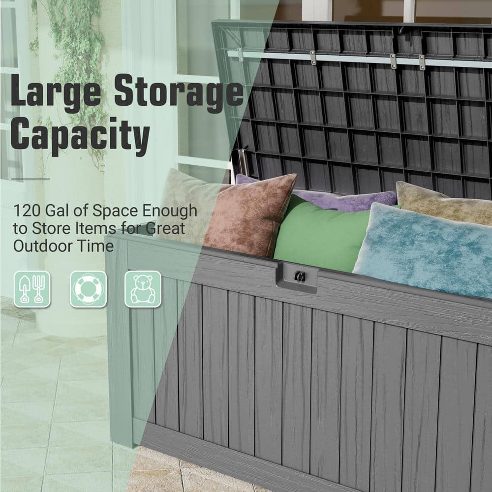 Gray 120 Gallon Lockable Plastic Deck Box