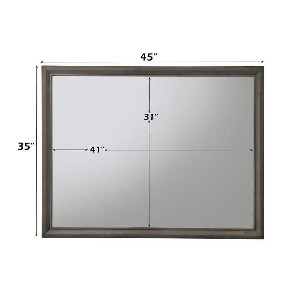 Transitional Charcoal Gray 45" Solid Wood Rectangular Dresser Mirror