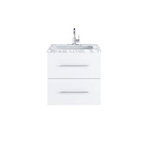 Napa 24 in. W x 22 in. D Single Sink Bathroom Vanity Wall Mounted in White with Carrera Marble Countertop