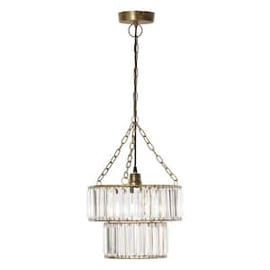 Klaus 1-Light Gold and Clear Hanging Chandelier Pendant Light with Glass and Metal 2-Tier Shade