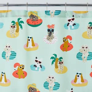 Company Cotton Playful Dogs 72 in. x 72 in. Cotton Shower Curtain Blue Multi