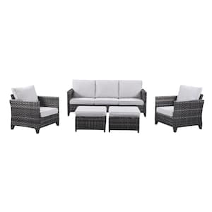 Serga 5-Piece Gray Wicker Outdoor Patio Conversation Seating Set with Gray Cushions