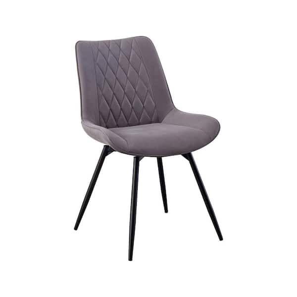 Benjara Gray and Black Faux leather Side Chair with Diamond Quilted Backrest Stitching (Set of 2)