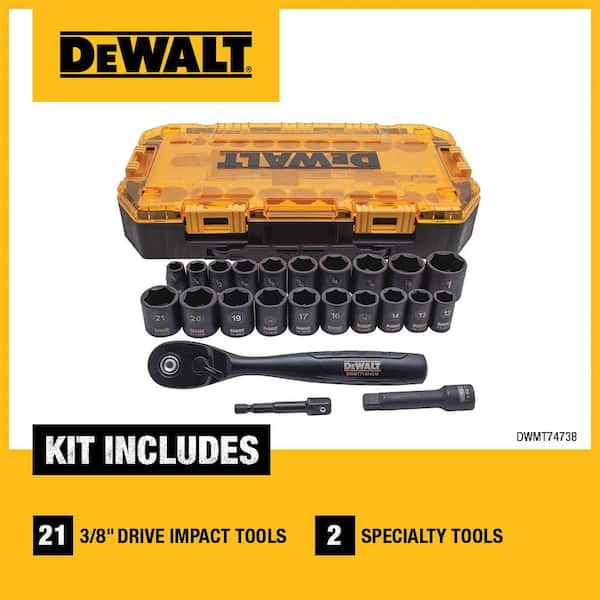 3/8 in. Drive Combination Deep Impact Socket Set with Ratchet (23-Piece)