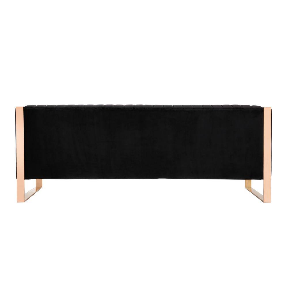 Black Velvet Sofa and Armchair Set with Rose Gold Frame