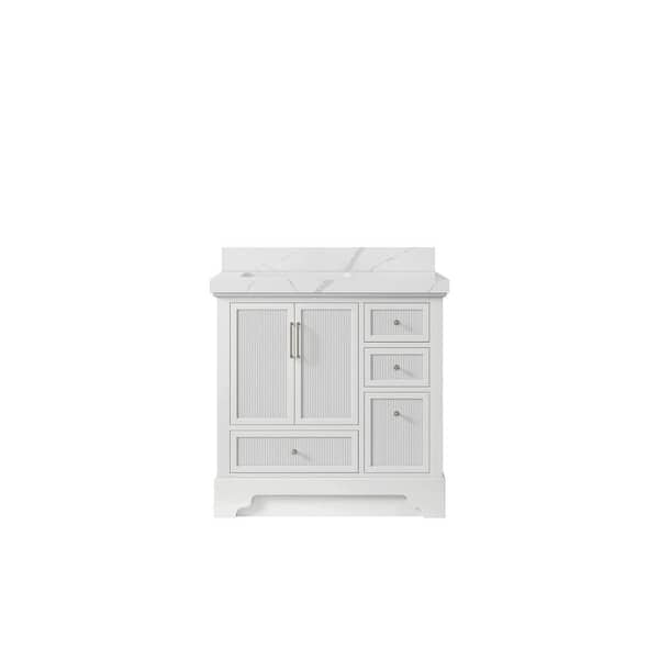 Willow Collections Alys 36 in. W. x 22 in. D x 36 in. H Single Left Offset Sink Bath Vanity in White with 2 in. Calcutta Laza Qt. Top