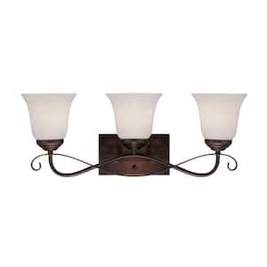 3-Light Rubbed Bronze Vanity Light with Etched White Glass