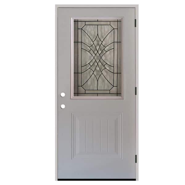 Steves & Sons 34 in. x 80 in. Webville 1/2 Lite Plank Panel White Primed Steel Prehung Front Door
