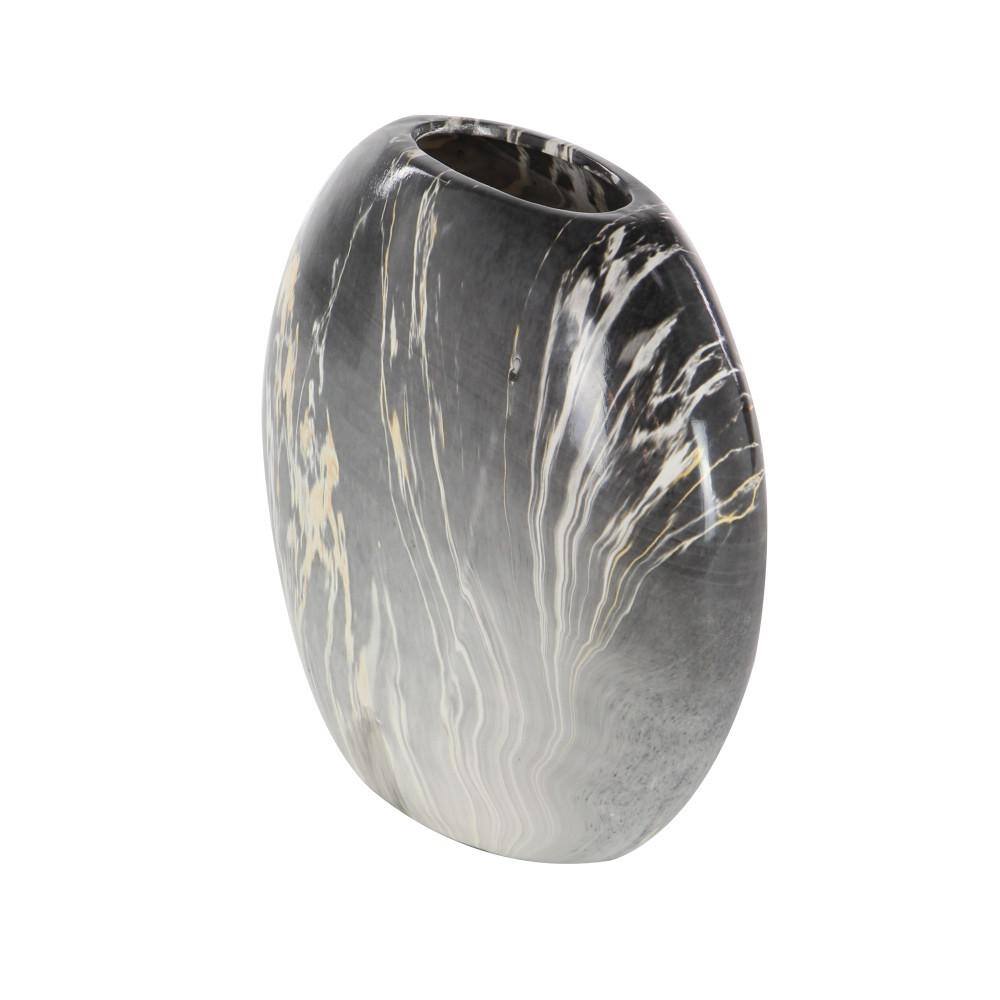 Gray Faux Marble Ceramic Decorative Vase Set with Abstract Design