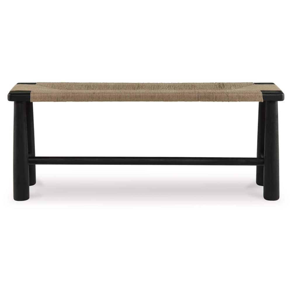Acerman Beige and Black Jute Upholstered Accent Bench