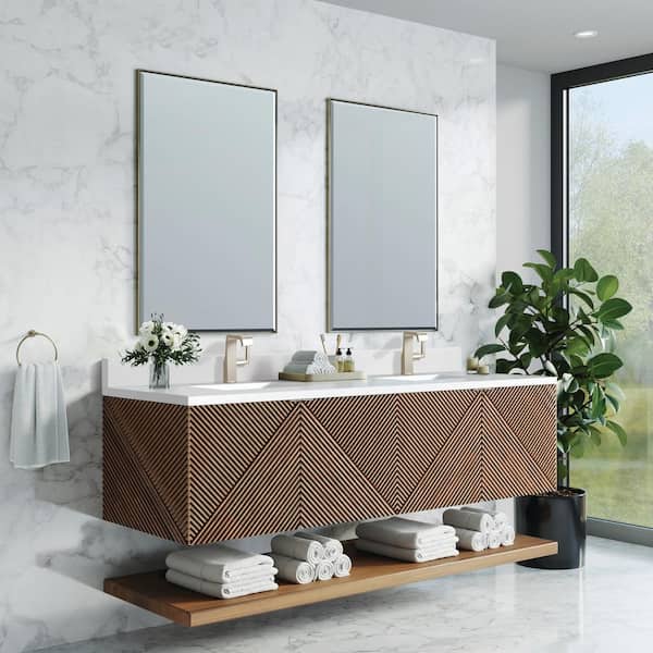 James Martin Vanities Marcello 72.0 in. W x 23.5 in. D x 37.2 in. H Bathroom Vanity in Chestnut with White Zeus Silestone Quartz Top