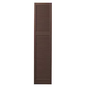 15 in. x 67 in. Cottage Style Open Louvered Polypropylene Shutters Pair in Terra Brown