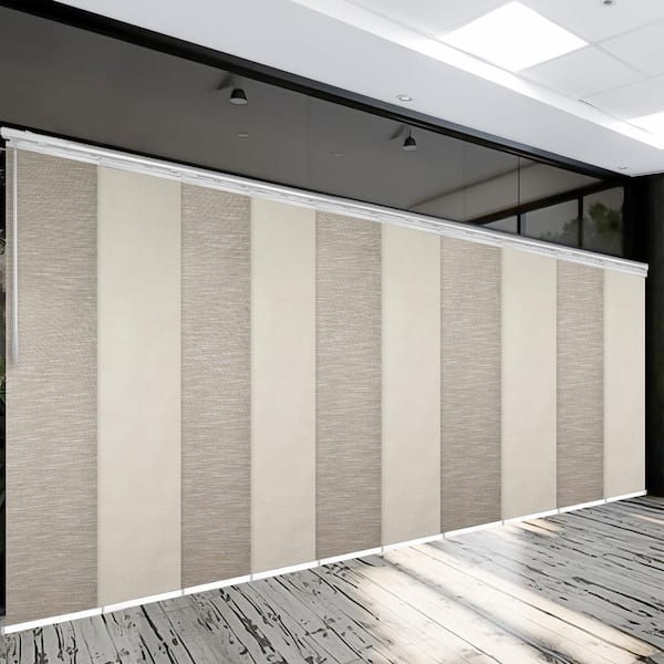 EMOH Pearlescent Hemp 120 in. - 218 in. W x 94 in. L Adjustable 10-Panel White Double Rail Panel Track with 23.5 in. Slates
