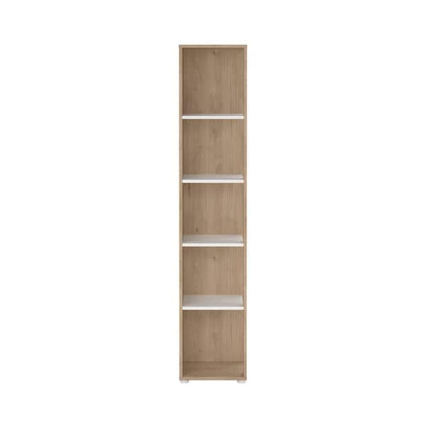Sign 80.59 in. Tall Jackson Hickory/White Engineered Wood Open Narrow 5 Shelf Bookcase