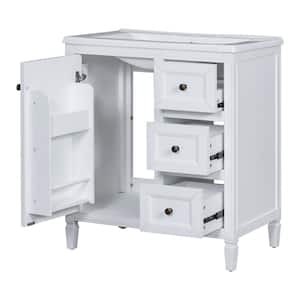 30 in. W Single Sink Freestanding Bath Vanity in White with White Ceramic Top